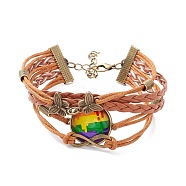 Rainbow Pride Bracelet, Strip Pattern Flat Round & Butterfly Links Multi-strand Bracelet for Men Women, Chocolate, Stripe Pattern, 7-1/4 inch(18.5cm)(BJEW-F426-01H)