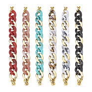 Fashewelry 12Pcs 6 Colors Acrylic & CCB Plastic Curb Chain Phone Case Chain, Anti-Slip Phone Finger Strap, Phone Grip Holder for DIY Phone Case Decoration, Golden, Mixed Color, 18cm, 2pcs/color(HJEW-FW0001-01)