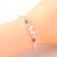 Bohemian Style Glass Braided Bead Bracelets, Adjustable Butterfly with Evil Eye Link Bracelet for Women Girl, Pink(ZC8551-6)