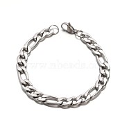Boy's 304 Stainless Steel Mother-Son Figaro Chain Bracelets, with Lobster Claw Clasp, Faceted, Stainless Steel Color, 8-1/4 inch(210mm), 8.5mm(BJEW-E233-04P)