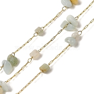 Ion Plating(IP) 304 Stainless Steel Paperclip Chains, with Amazonite Beads, Real 18K Gold Plated, Chip, Soldered, with Spool, 2.5x1x0.1mm, about 32.81 Feet(10m)/Roll(STAS-P368-01G-01)