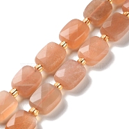 Natural Sunstone Beads Strands, Faceted, Rectangle, with Seed Beads, 10x8x4.5mm, Hole: 1mm, about 31pcs/strand, 15.35''(39cm)(G-H061-A02-01)