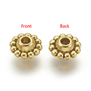 Tibetan Style Alloy Spacer Beads, Lead Free & Cadmium Free, Flower, Antique Golden Color, Size: about 9mm in diameter, 5mm thick, hole: 2mm(X-GLF0736Y)