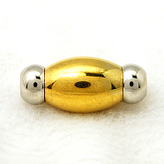 Smooth 304 Stainless Steel Magnetic Clasps with Glue-in Ends, Oval, Golden & Stainless Steel Color, 24x11mm, Hole: 5mm(X-STAS-D008-3)