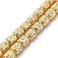 Electroplated Natural Lava Rock Beads Strands, Column, Light Gold Plated, 8x6.5mm, Hole: 1mm, about 50~51pcs/strand, 15.35~15.59 inch(39~39.6cm)(G-G984-15KCG)