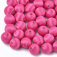 Polyester Thread Fabric Covered Beads, with ABS Plastic, Round, Fuchsia, 14x15mm, Hole: 2mm(X-WOVE-T007-14mm-06)
