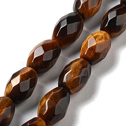 Natural Tiger Eye Beads Strands, Faceted Rice, 12.5x8mm, Hole: 1.2mm, about 16pcs/strand, 7.68 inch(19.5cm)(G-P520-C19-01)