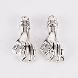 Tibetan Style Alloy Pendants, Lead Free & Cadmium Free, ASL Pendants, Gesture for OK, Antique Silver, 25x12x4.5mm, Hole: 2mm(X-TIBE-N010-55AS-RS)