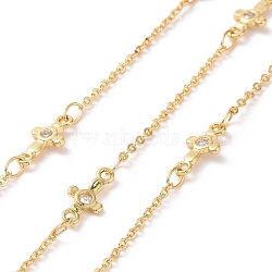 Clear Cubic Zirconia Cross Link Chains, with Brass Cable Chains, Unwelded, with Spool, Cadmium Free & Nickel Free & Lead Free, Real 18K Gold Plated, 11x5x1.5mm(CHC-G016-06G)