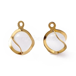 Cat Eye Pendants, with 304 Stainless Steel Findings, Round, Golden, 13x8.5x7.5mm, Hole: 1.2mm(STAS-I670-06B-G)