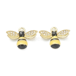 Alloy Enamel Pendants, with Crystal Rhinestone, for DIY Accessories, Bees, Light Gold, Lead Free & Cadmium Free, Yellow, 13.5x17x3mm, Hole: 1.8mm(ENAM-I051-07LG-03)