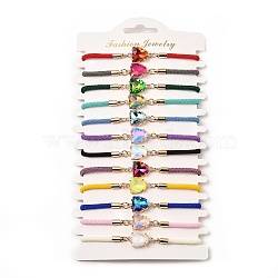 12Pcs 12 Colors Polyester Bracelets, Brass Glass Links Jewelry for Women, Leopard, Mixed Color, 7-1/2 inch(19cm)(BJEW-P340-03G)