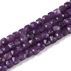 Natural Lepidolite Beads Strands, Faceted, Cube, 4~5x4~5x4~5mm, Hole: 0.8mm, about 92~105pcs/strand, 14.96~15.35 inch(38~39cm)(G-N342-138A)