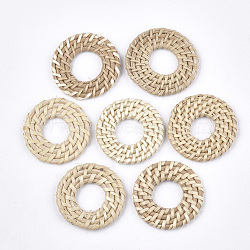 Handmade Reed Cane/Rattan Woven Linking Rings, For Making Straw Earrings and Necklaces, Ring, Antique White, 39~43x4~5mm, Inner Diameter: 13~18mm(X-WOVE-T006-066)