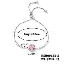 Adjustable Brass Rhinestone Link Slider Bracelets for Women, Rose, 10-1/4 inch(26cm)(DA9195-4)