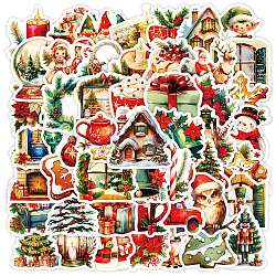 50Pcs Christmas Eve Theme Cartoon Paper Stickers, Self-Adhesive Decals, for Water Bottles Laptop Phone Skateboard Decoration, Mixed Color, 40~52x35~51x0.3mm(X-DIY-P085-11)