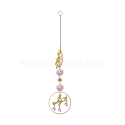 Glass Pendant Decorations, Suncatchers, with Alloy Findings, Witch Pattern, 265mm(DJEW-PW0008-17A)