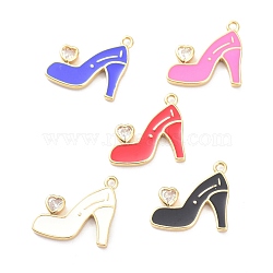 Brass Micro Pave Clear Cubic Zirconia Pendants, with Enamel, High Heel, Mixed Color, 15x16x2mm, Hole: 1.4mm(ZIRC-P085-34G)