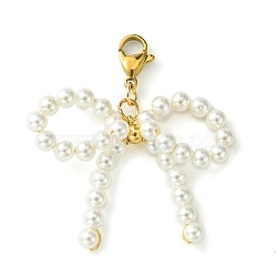 Shell Pearl Bowknot Pendant Decorations, with 304 Stainless Steel Lobster Claw Clasps, White, 43mm(HJEW-TA00115)
