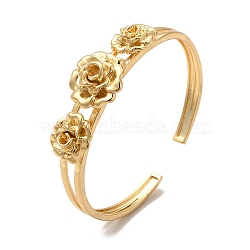 Rack Plating Flower Brass Cuff Bangles for Women, Long-Lasting Plated, Cadmium Free & Lead Free, Real 18K Gold Plated, Inner Diameter: 2-1/4 inch(5.6cm)(BJEW-C039-01G)