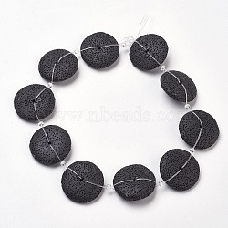 Natural Lava Rock Beads Strands, Dyed, Flat Round, Black, 32~33x9mm, Hole: 2mm, about 10pcs/strand, 14.9 inch(38cm)(X-G-K175-E08)