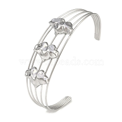 Non-Tarnish 304 Stainless Steel Hollow Open Cuff Bangles, Leaf, 2-3/4~2-7/8 inch(6.9~7.3cm)x1-7/8 inch(4.7cm)(BJEW-Q348-03P-01)