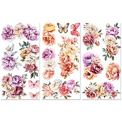 3 Sheets 3 Styles PVC Waterproof Decorative Stickers, Self Adhesive Decals for Furniture Decoration, Flower, 300x150mm, 1 sheet/style(DIY-WH0404-041)