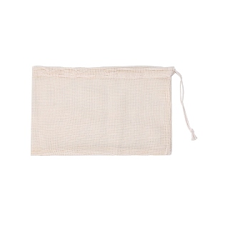 Cotton Storage Pouches, Drawstring Bags, Rectangle, Antique White, 18x28cm