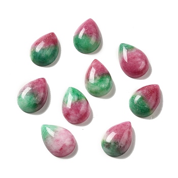 Dyed Natural Jade Cabochons, Two Tone, Teardrop, Cerise & Green, 18~18.5x13x6.5~7.5mm