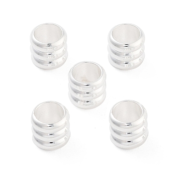 Brass European Beads, Large Hole Beads, Cadmium Free & Lead Free, Grooved Beads, Column, 925 Sterling Silver Plated, 6x5.5mm, Hole: 4mm