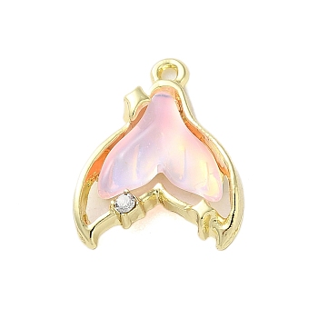 Rack Plating Alloy Pendants, with Rhinestone and Glass, Fishtail, Pink, 17x14x5mm, Hole: 1.2mm