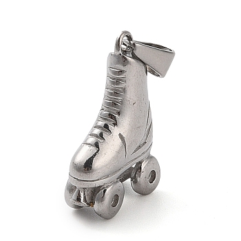 304 Stainless Steel Pendants, Ice Skates Charm, Stainless Steel Color, 23.5x15.5x7mm, Hole: 7.5x3.3mm