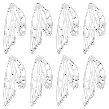 8Pcs Titanium Steel Pendants, Laser Cut, Butterfly Wings Charms, Stainless Steel Color, 48.5x20x1mm, Hole: 1.4mm