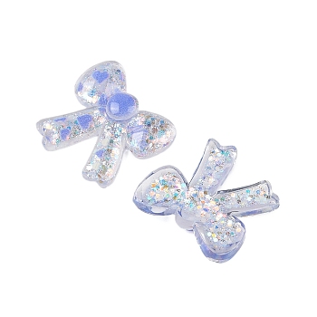 Cute Transparent Resin Decoden Cabochons, Bowknot with Glitter Powder, Royal Blue, 29x28.5x6mm