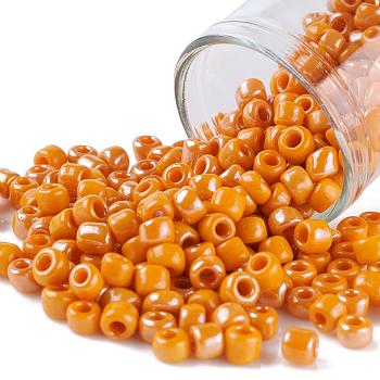 6/0 Opaque Colors Lustered Round Glass Seed Beads, Dark Orange, Size: about 4mm in diameter, hole:1.5mm, about 495pcs/50g