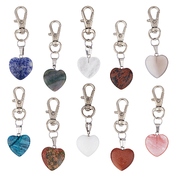 Heart Gemstone Pendant Decoration, with Alloy Swivel Clasps, 64mm, 10pcs/set