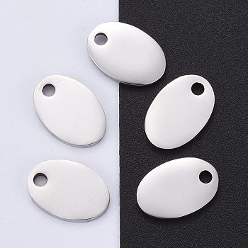 304 Stainless Steel Pendants, Manual Polishing, Stamping Blank Tag, Oval, Stainless Steel Color, 13x9x1.8mm, Hole: 1.3mm