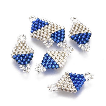 MIYUKI & TOHO Handmade Japanese Seed Beads Links, Loom Pattern, Rhombus, Blue, 19~20x10~11x1.8mm, Hole: 1.5mm