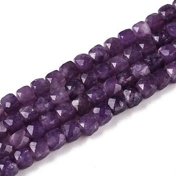 Natural Lepidolite Beads Strands, Faceted, Cube, 4~5x4~5x4~5mm, Hole: 0.8mm, about 92~105pcs/strand, 14.96~15.35 inch(38~39cm)