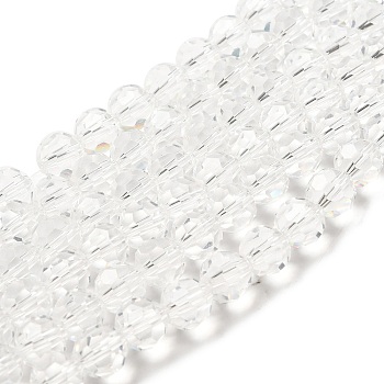 Transparent Glass Beads, Faceted(32 Facets), Round, Clear, 10mm, Hole: 1.8mm, about 66~68pcs/strand, 24.02~24.13 inch(61~61.3cm)