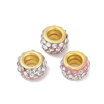 Alloy Rhinestone Clay Pave Beads, Rondelle, Flamingo, 11.5x6.5mm, Hole: 5mm