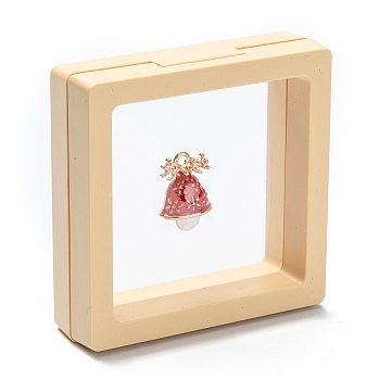 Square Transparent PE Thin Film Suspension Jewelry Display Box, for Ring Necklace Bracelet Earring Storage, Lemon Chiffon, 7x7x2cm