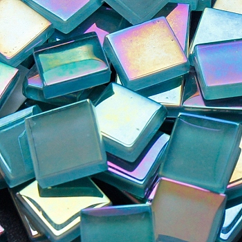 Glass Mosaic Cabochons, Square, Dark Cyan, 15x15x4mm, 240pcs/bag