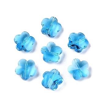 Transparent Glass Beads, Faceted, Plum Blossom, Light Sky Blue, 13x13.5x8.5mm, Hole: 1mm