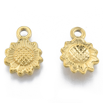 Ion Plating(IP) 304 Stainless Steel Pendants, Flower, Real 18K Gold Plated, 17.5x12.5x2.5mm, Hole: 2mm