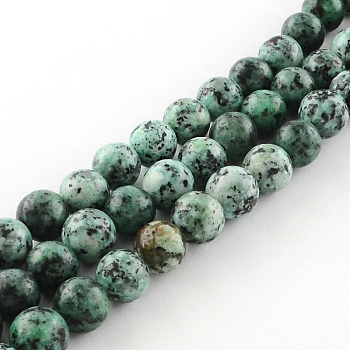Dyed Natural Sesame Jasper Round Beads Strands, Dark Sea Green, 8mm, Hole: 1mm, about 48pcs/strand, 14.9 inch