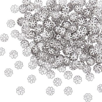 304 Stainless Steel Bead Caps, Multi-Petal, Flower, Stainless Steel Color, 7x7x2.5mm, Hole: 1mm, 300pcs