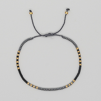 Glass Seed Braided Beaded Bracelets, Adjustable Bracelet, Gray, 11 inch(28cm)