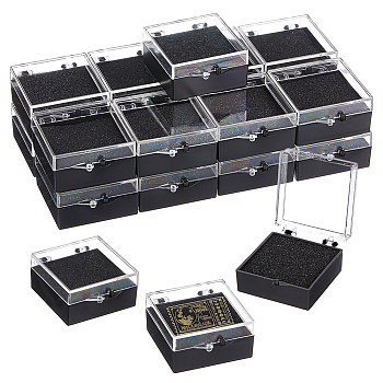 Plastic Badge Storage Gift Box, with Black EVA Sponge Inside, Square, 4.95x4.2x2.15cm