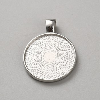 Open Back Bezel Zinc Alloy  Pendant Cabochon Settings, Flat Round, Platinum, Tray: 25mm, 35.5x27.5x6.5mm, Hole: 5.5x3.5mm